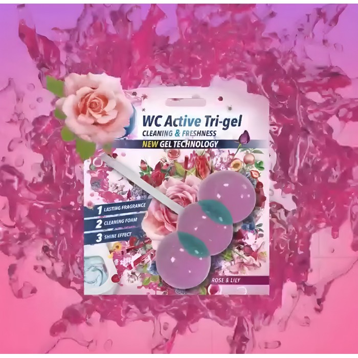 Гелевый подвесной блок для туалета Ambi Pur WC Active Tri-gel Роза и лилия, 45 г - 